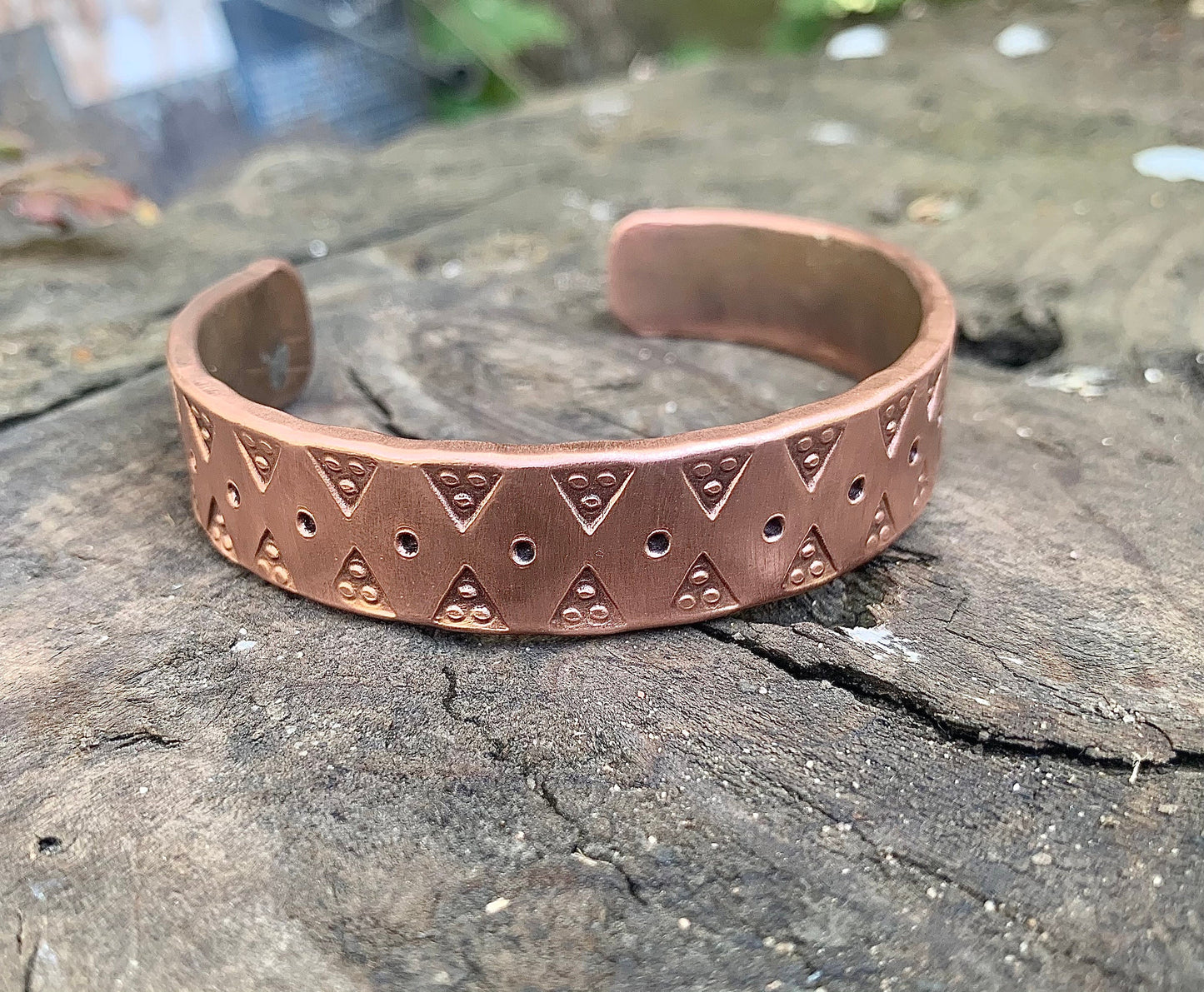 Hand Forged Copper Viking Style Stamped Arm Ring, Bracelet, Cuff