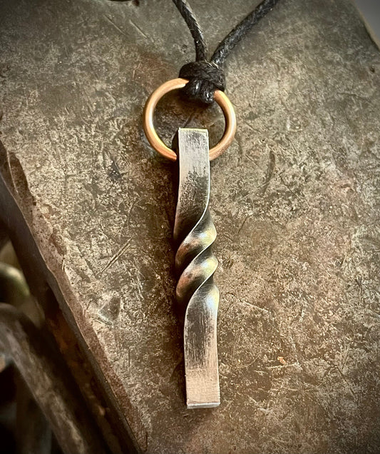 Twisted Steel Pendant, Gifts for him, Mens birthday, anniversary gift, forged pendant