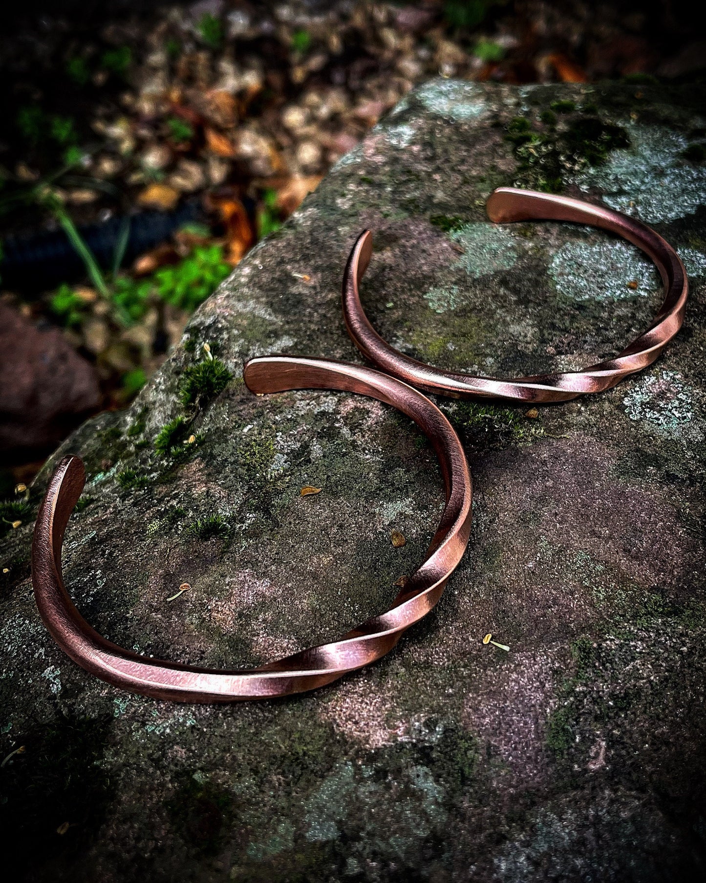 Couples Bracelet Oath Ring Set - A Pair of Hand Forged Bronze Twisted Oath Rings