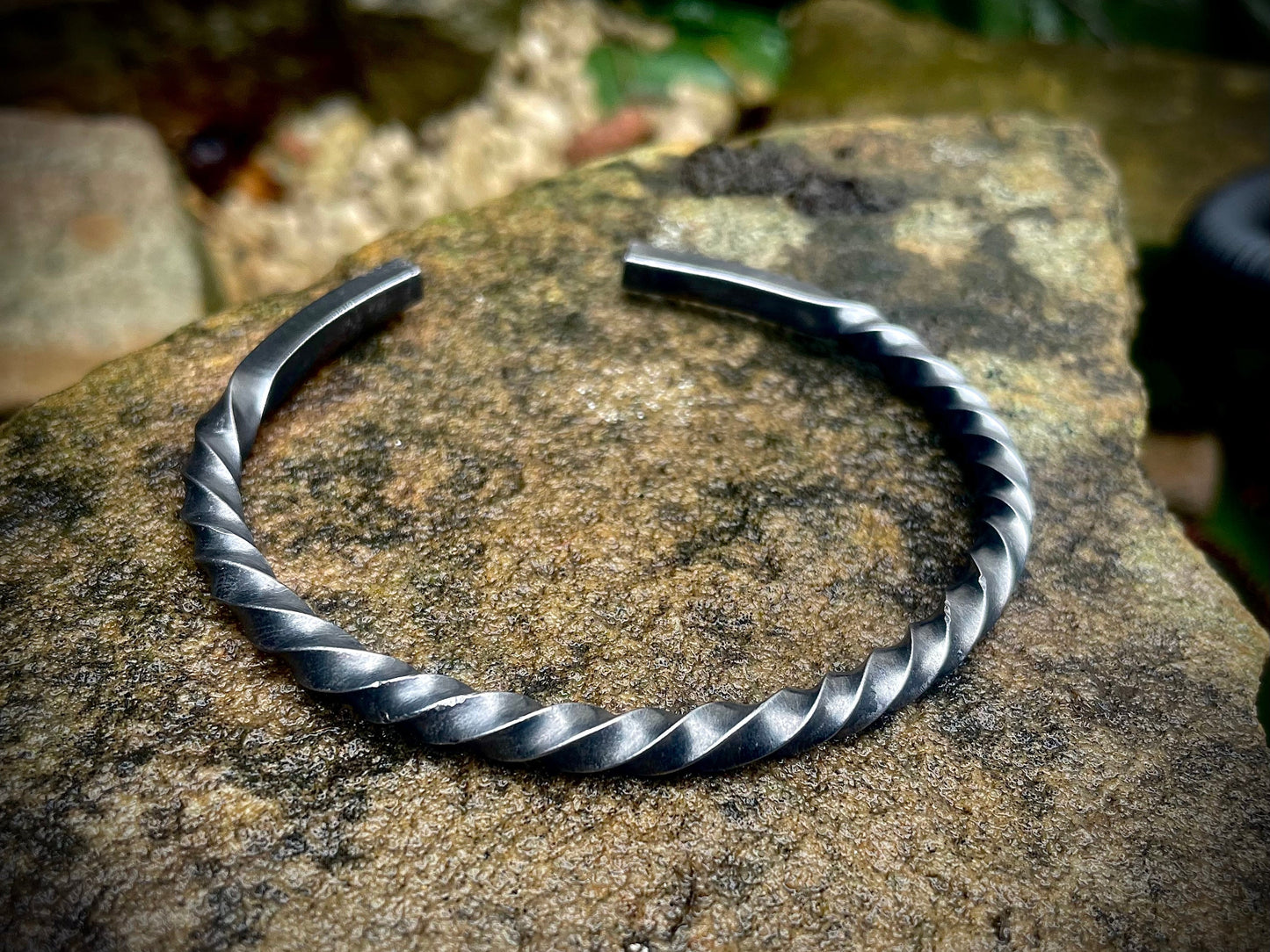 Hand Forged Viking Dense Twisted Blackened Steel Arm Ring Bracelet, Gift for Him, Gift for Her, Fathers Day Gift