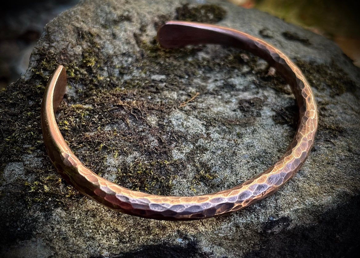 Forged Solid Bronze, Copper or Fine Silver Hammered Viking Arm Ring, Cuff Bracelet, Mens or Womens Cuff Bracelet, Gift For Him, Gift For Her