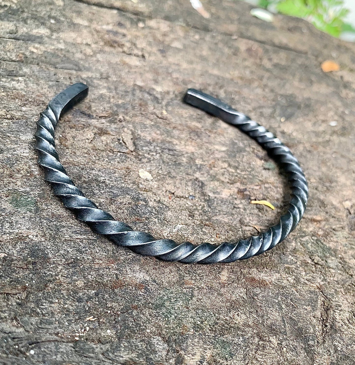 Hand Forged Viking Dense Twisted Blackened Steel Arm Ring Bracelet, Gift for Him, Gift for Her, Fathers Day Gift