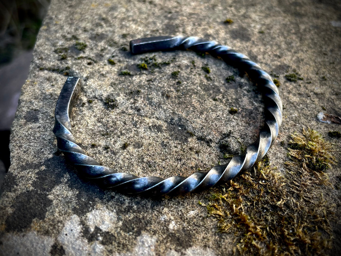 Hand Forged Viking Dense Twisted Blackened Steel Arm Ring Bracelet, Gift for Him, Gift for Her, Fathers Day Gift