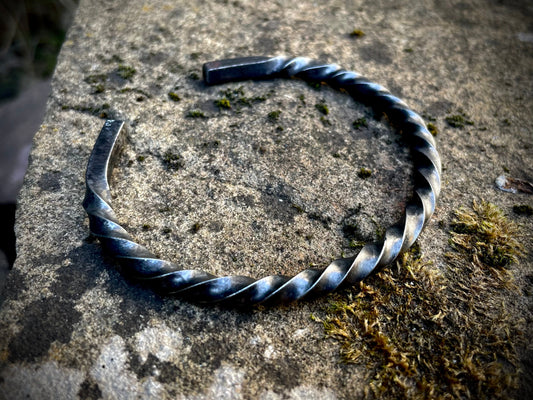 Hand Forged Viking Dense Twisted Blackened Steel Arm Ring Bracelet, Gift for Him, Gift for Her, Fathers Day Gift