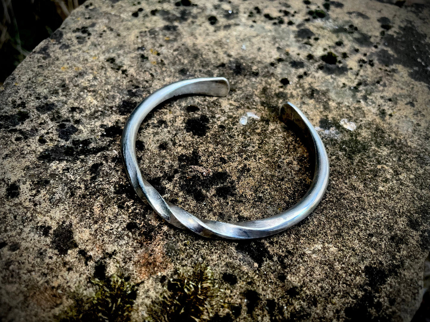 Hand Forged Fine Silver Twisted Viking Oath Ring, Cuff Bracelet, Mens or Womens Cuff Bracelet, Gift For Him