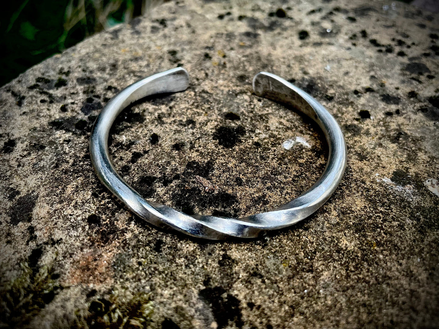 Hand Forged Fine Silver Twisted Viking Oath Ring, Cuff Bracelet, Mens or Womens Cuff Bracelet, Gift For Him