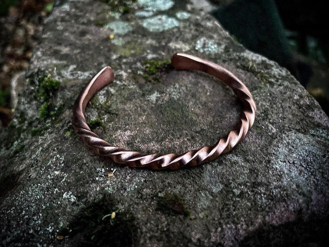 Hand Forged Solid Bronze Densely Twisted Viking Arm Ring, Cuff Bracelet, Mens or Womens Cuff Bracelet, Gift For Him, Gift For Her